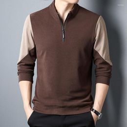 Men's Polos Fashion Selling Men's Polo Shirt With Zip Neck Long Sleeve Autumn Loose Casual Business Clothing Korean
