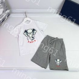 23ss kids set boys t shirt Shorts suit kids designer clothes Round neck Pure cotton elephant logo print Short sleeve Elastic waist frenulum shorts Suit baby clothes