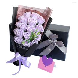 Decorative Flowers 18Pcs/Box Artificial Soap Flower Box Valentine's Day Bear Gift Long-lasting Romantic Scented Petals With