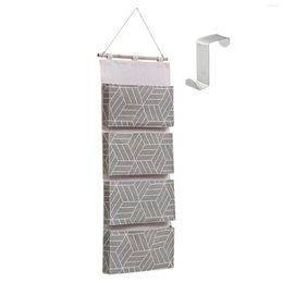 Storage Bags Over Door Hanging Closet Organiser 4 Big Pockets Linen Cotton For Jewellery Chargers Mail Keys