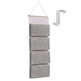 Storage Bags Over Door Hanging Closet Organizer 4 Big Pockets Linen Cotton For Jewelry Chargers Mail Keys