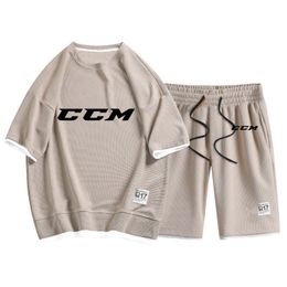 Mens Tracksuits Summer Two Piece Set Linen Fabric Casual TShirt and Shorts CCM Sports Suit Fashion Short Sleeve Tracksuit 230503