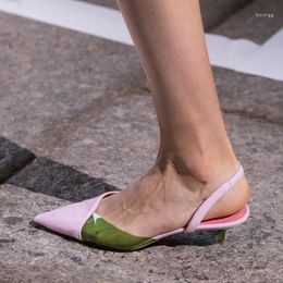 Sandals Est Summer Brand Woman PVC Patchwork Orange Purple Pink Green Low Thin Heels Elastic Band Pointed Toe