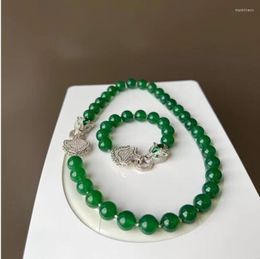 Chains Gorgeous 9-10mm Natural Green Jade Pearl Necklace 18 Inch Bracelet 7.5-8 925