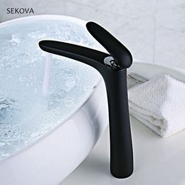 Bathroom Sink Faucets Tall Style Matte Black Brass Washbasin Faucet Water Mixer And Cold Tap Chrome Plated/White Painted