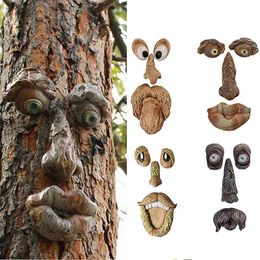 Garden Decorations Funny Old Man Tree Face Hugger Art Outdoor Amusing Sculpture Whimsical Decoration 230504