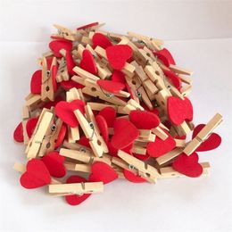 Bag Clips 50pcslot Red Heart Love Wooden Clothes Po Paper Peg Pin Mini Clothespin Postcard Home Wedding Decoration Stationery 230503