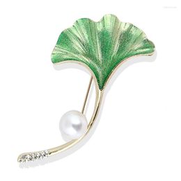 Brooches Golden Ginkgo Leaf Enamel Green Red Plant Corsage For Women Girls Suit Collar Clip Pins Wedding Party Jewellery Gifts