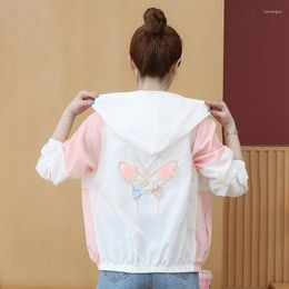 Women's Jackets 3D Flowers Hooded Stitch Sun Protection Women'S Clothes Spring Summer Zipper Cardigan Jacket Coat Vetement Femme 2023