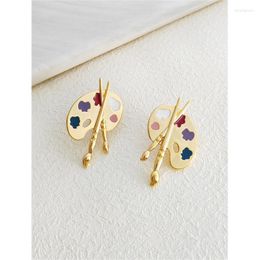 Stud Earrings Cute Stylish Color Palette Jewelry For Women 18K Piercing Woman Earring Accessories Bijouterie Female Gift S925