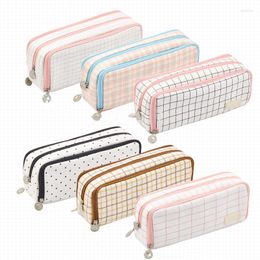 Arrival Canvas Pencil Case Large Capacity Plaid Box Durable Square Stationery Boxes Girls Cosmetic Bag
