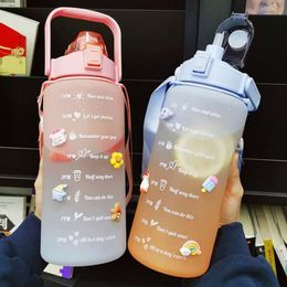 Tumblers 2 Liter Sports Water Bottle with Straw Portable Travel Bottles with Time Scale Fitness Cup Summer Cold Water Large Capacity 230503