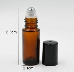 Classic Thick Amber Refillable 5ml MINI ROLL ON GLASS BOTTLES ESSENTIAL OIL Steel Metal Roller ball fragrance PERFUME