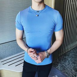 Men's T Shirts Tee Shirt Homme Breathable Ice Silk Camiseta Slim Fit Tshirt Letter Embroidered Round Neck Short Sleeve T-shirt Men Black