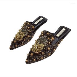 Slippers Women Red Tender Sole Pointy Toe Daliy Slides Luxury Crystal Kid Suede Shoes For Summer American And British Style Cute