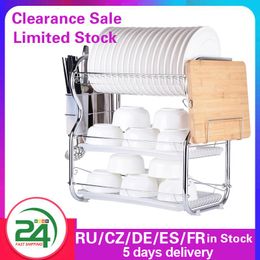 Organization 2/3 Tier Dish Drainer Stainless Steel Drying Rack Bowl Pot Draining Storage Stand Bowl Dryer Tray Holder Kitchen Organizer Shelf