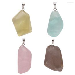 Pendant Necklaces Natural Rough Rock Irregular Genuine Stone Shape Facted Quartz Necklace Silvertone Plating