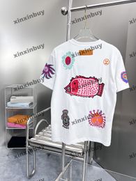 xinxinbuy Men designer Tee t shirt 23ss Face embroidery Infinity Dots pattern pumpkin short sleeve cotton women white S-XL