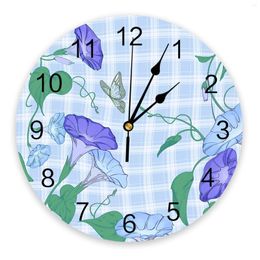 Wall Clocks Flower Butterfly Plaid PVC Modern Design Home Decor Living Room Office Stickers Needle Digital Watch