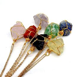 Irregular Natural Crystal Stone Gold Plated Handmade Pendant Necklace With Chain Yoga Energy Party Jewellery For Women