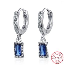 Hoop Earrings Emerald Cut Created Blue Sapphire Earring 925 Sterling Silver Geometric Square CZ For Women Party Jewellery DA2634