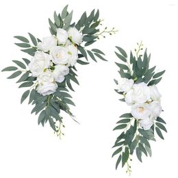 Decorative Flowers 2pcs/set Artificial Wedding Arch White Rose Welcome Sign Flower Birthday Party Backdrop Decoration