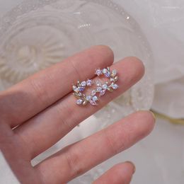 Stud Earrings 1 Pair Sweet Crystal Flower Butterfly For Women Fashion Shining Zircon Simple Party Jewelry Gifts