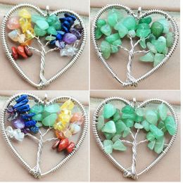 Pendant Necklaces Life Of Tree- Mix Stone Art Wire Wrap Heart Women Men Bead PWB1150