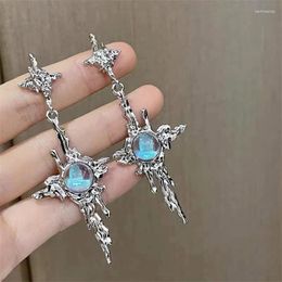 Dangle Earrings Irregular Liquid Metal Cross Moonstone Young Girl Trend Drops Jewellery Wholesale