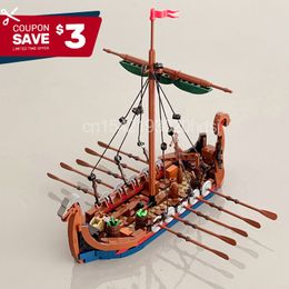 Blocks MOC Mediaeval Military Viking Ship Model Building Sodiers Figures Boat Bricks Toys MOC 58275 Creative Expert for Boys 230504