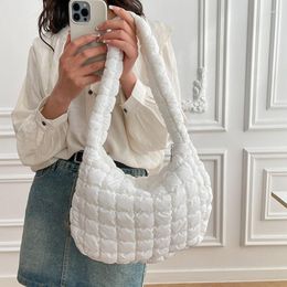 Evening Bags Korean Style Women's Lightweight Cloud Pleated Shoulder Bag Winter Candy Colour Padded Cotton Tote Female Soft Armpit