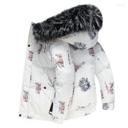 Men's Down Winter Warm Padded Jacket With Detachable Fur Collar Cotton Clothes Street Fashion Casual Printed Coat