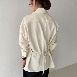 Women's Blouses Design Sense Minimalism Lapel Half Zipper Blouse Double Pocket Back Bandage Tops Camisas Black Shirts Blusas Mujer De Moda