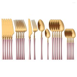 Dinnerware Sets Matte 24Pcs Pink Gold Cutlery Set 304 Stainless Steel Western Kitchen Dinner Knife Fork Spoon Drop