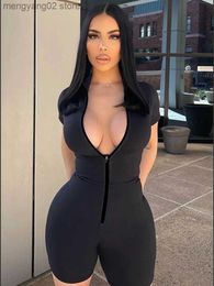 Women's Jumpsuits Rompers Sibybo Sculpting Playsuit Women Sexy Short Sleeve Waist Corset Rompers Jumpsuits Femme Summer Zip Body-Shaping One Piece Outfits T230504