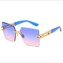 Sunglasses 2023 Diamond Cut Edge Square Fashion Metal Luxury Glasses