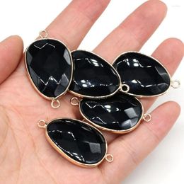 Pendant Necklaces Natural Stone Agates Pendants Egg Shape Faceted Black Agated Connector For Fine Jewellery Making DIY Necklace Bracelet