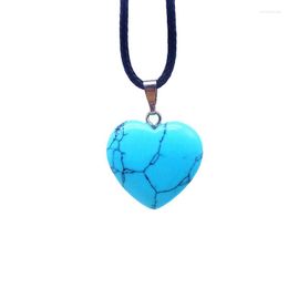 Pendant Necklaces 20 Mm Stone 23 Colors Heart Charm Necklace Black Wire Cord Rope Chain Opal Onyx Jaspers Lava Jades