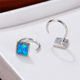 Hoop Earrings Trendy Female Blue Opal Stone Dainty Square Small For Women Cute Bridal Silver Colour Wedding