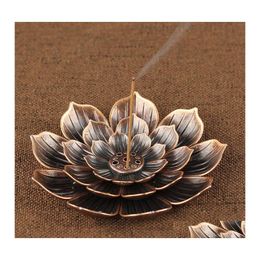 Fragrance Lamps Incense Burner Reflux Stick Holder Home Buddhism Decoration Coil Censer With Lotus Flower Shape Bronze / Copper Zen Dhwnv