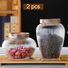 Organization Wood Lid Glass Airtight Canister Kitchen Storage Bottles Jar Food Container Grains Pu'er Tea Can Coffee Beans Candy Jars