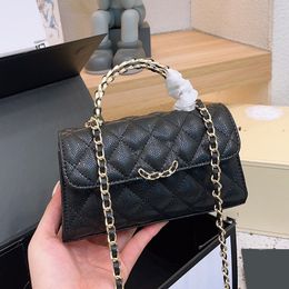 Womens Rectangular Caviar Leather Vanity Bags Clssic Calfskin Top Handle Totes Gold Metal Hardware Matelasse Chain Crossbody Shoulder Cosmetic Case Purse 18CM