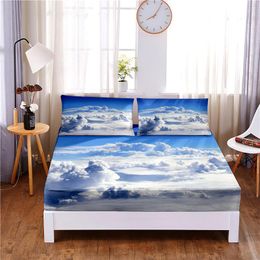 Set Beautiful Clouds 3pc Polyester Solid Fitted Sheet Mattress Cover Four Corners With Elastic Band Bed Sheet(2 pillowcases)
