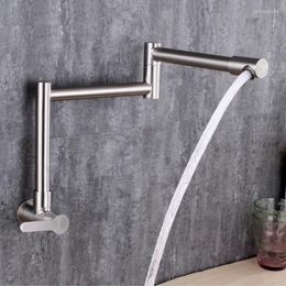 Kitchen Faucets MTTUZK 304 Stainless Steel Lead Free Wall-mounted Single Handle Folding Sink Faucet 360° Rotating Cold Water Taps