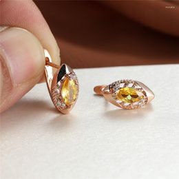 Hoop Earrings Yellow Zircon Geometric Stone Rose Gold Colour Hollow Luxury Crystal Engagement For Women Jewellery