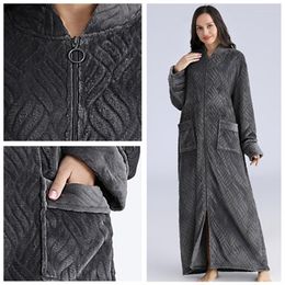 Women's Sleepwear Winter Thick Bathrobe Warm Flannel Bath Robes Night Women Gown Zipper Kimono Collar Lazy Clothes Plus Size