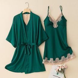 Women's Sleepwear Jxgarb Two Pieces Women Deep V Lace Collar Sexy Robe Gown Sets High Quality Femme Bathrobes With Sling Comfortable