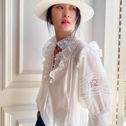 Women's Blouses Boho Inspired Elegant White Shirt Women Ruffled Neckline V-neck Half Sleeve Summer Blouse Cotton Office Ladies