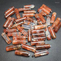 Charms 2pcs 10x30mm Red Fire Quartz Hematoid Column Pendant Crystals DIY Necklace For Men Women Jewellery Mineral Specimen Gift