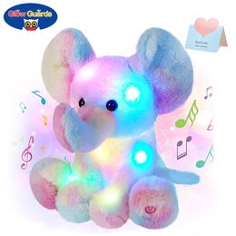 Plush Dolls GLOWGUARDS 20-60cm Kawaii Luminous Stuffed Animal Rainbow Elephant Glow Plush Toys with Night Music Lights Lullabies for Kids 230503